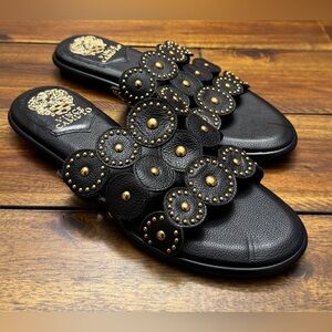 Vince Camuto Black Sandals with Gold Accents